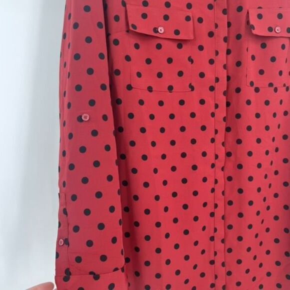 Express Women's Polka Dot Long Sleeve Button-Up Shirt Dress Red Black Size Small - Picture 4 of 9